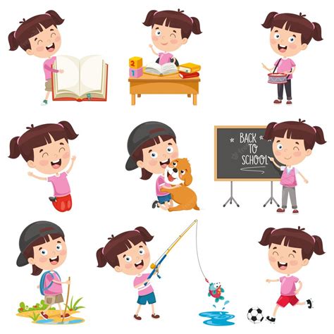 Premium Vector Vector Illustration Of Cartoon Girl Doing Various