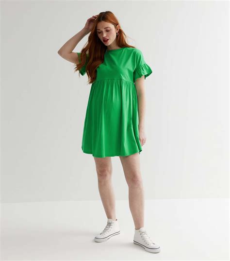 Maternity Green Jersey Frill Mini Smock Dress New Look