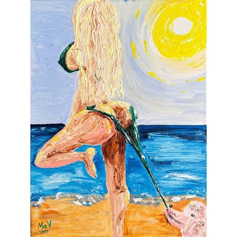 Erotic Nudity Painting Naked Woman Original Art Oil Canvas Beach Arts