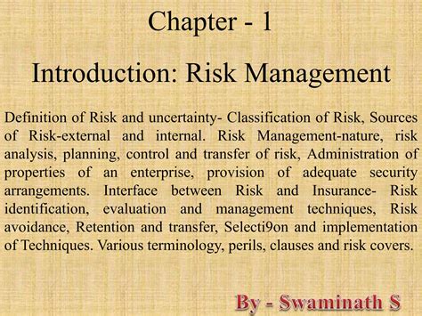 Chapter 1 Risk Management 2nd Semester M Bangalore University Ppt