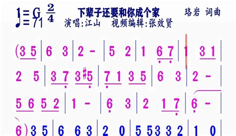 【张效贤爱音乐】江山演唱的《下辈子还要和你成个家》动态简谱 2万粉丝7千作品热议中音乐视频 免费在线观看 爱奇艺