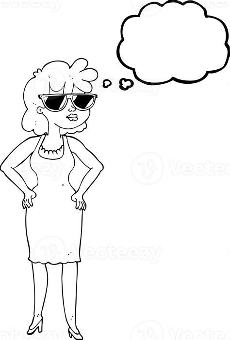 Hand Drawn Thought Bubble Cartoon Woman Wearing Sunglasses 44979252 Png