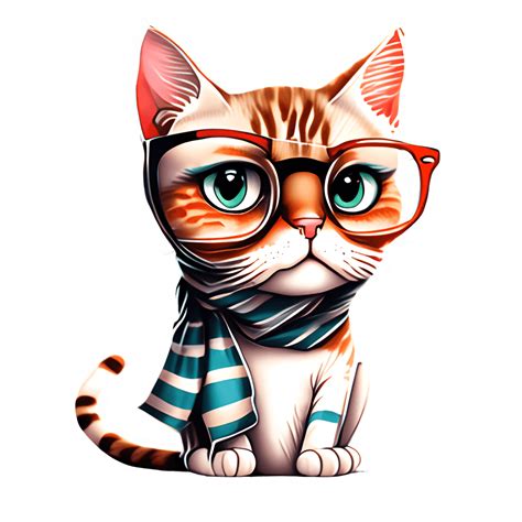 Hipster Cat with a Scarf and ThickRimmed Glasses · Creative Fabrica