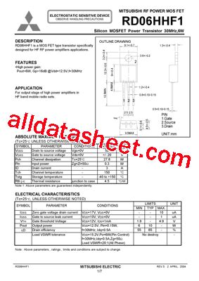 Rd Hhf Datasheet Pdf Mitsubishi Electric Semiconductor