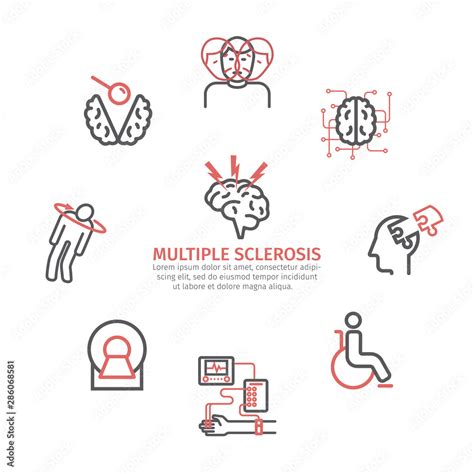 Multiple sclerosis banner. Symptoms, Causes, Treatment. Line icons set ...