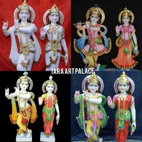 Multicolor Hindu Lord Radha Krishna Marble Statue For Worship Size