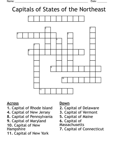 Capitals Of States Of The Northeast Crossword Wordmint