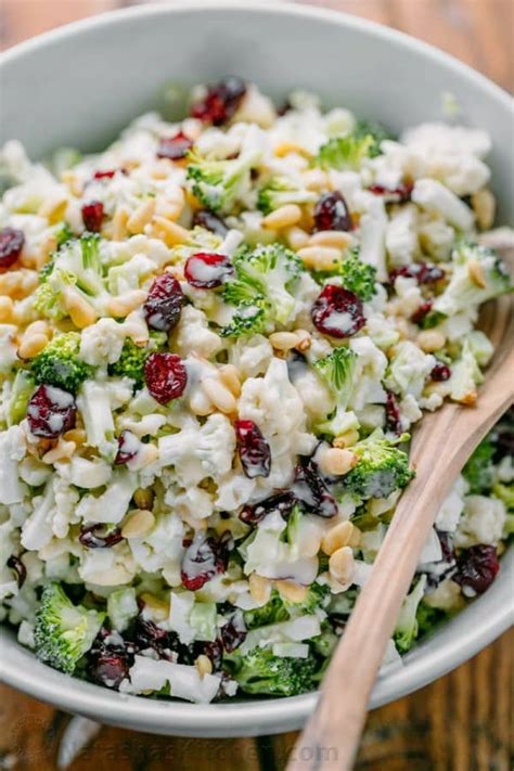 Broccoli Cauliflower Salad With Creamy Honey Lemon Dressing