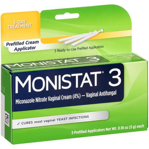 Monistat 3 Day Yeast Infection Treatment for Women, 3 Miconazole Cream Filled Applicators 1 set ...