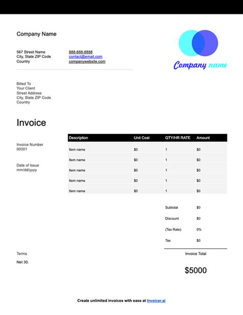 Google Sheets Invoice Templates