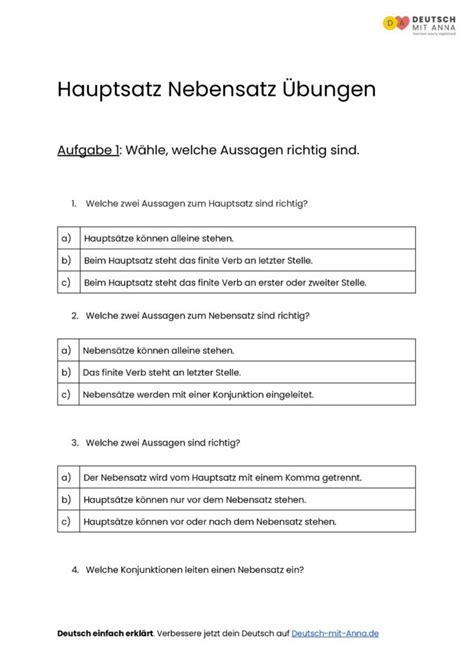 Hauptsatz Nebensatz Bungen Mit L Sungen Pdf