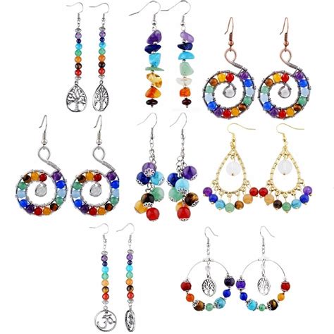 Tumbleluwa Boucles D Oreilles 7 Chakra En Pierre De Cristal Naturelle