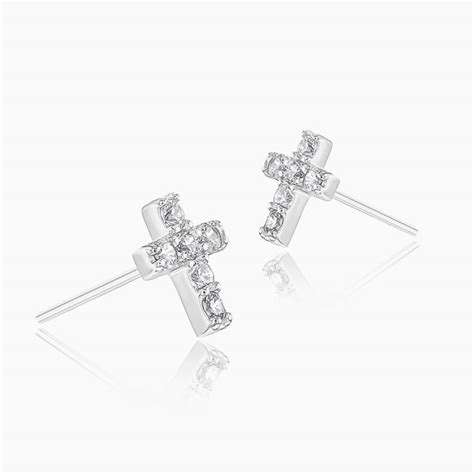 Silver Mini Crystal Cross Stud Earrings Classy Women Collection