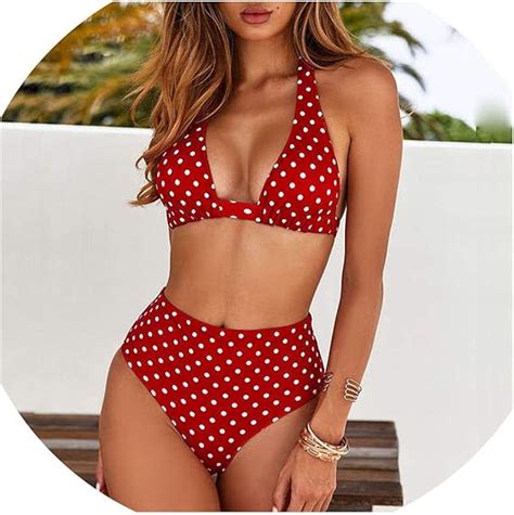 Amazon Sexy High Waist Bikini Swimwear Women Halter Push Up Bikini