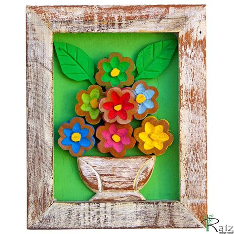 Quadro Vaso de Flores Coloridas Fundo Verde Rústico S Raiz Decora