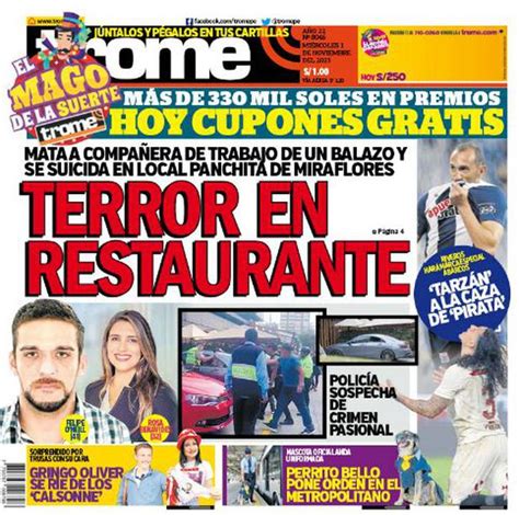 Portada impresa de Trome del miércoles 1 de noviembre de 2023 TERROR