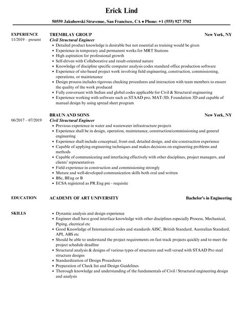 Civil Structural Engineer Resume Samples | Velvet Jobs