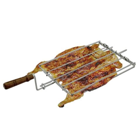 Grelha Dupla De Frango Churrasco Em Inox 68x39 Cm