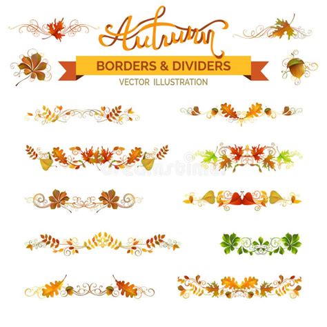 Set Of Autumn Leaves Borders Page Decorations And Dividers Stock