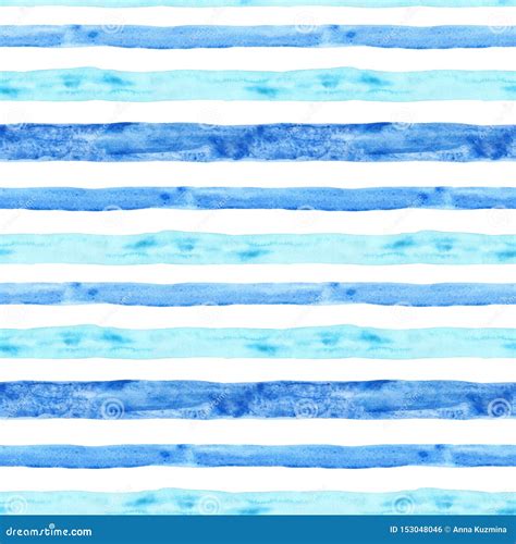 Watercolor Blue Stripe Seamless Pattern Summer Hand Painted Background