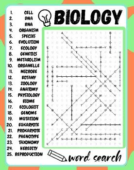 Biology Word Search Puzzle Biology Word Search Activities Tpt