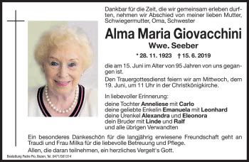 Traueranzeigen Von Alma Maria Seeber Trauer Bz