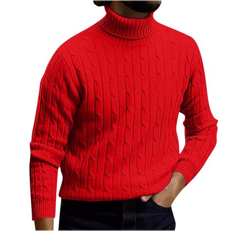 Mens Chunky Knit Turtleneck Sweater Casual Soft Pullover Vintage Twist Knit Slim Fit Long