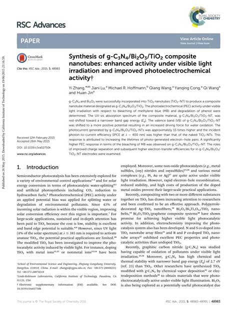 Pdf Synthesis Of G C N Bi O Tio Composite Nanotubes Pdf