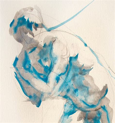 Watercolor Figure Painting Male Nude Aquarelle Expressive Figure Nude Art Blue Nude Original
