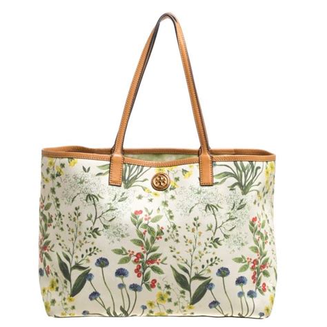 Tory Burch Multicolor Floral Print Coated Canvas And Leather Open Tote