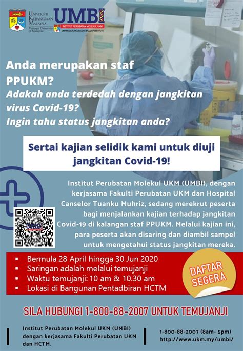 Ujian Covid Untuk Kakitangan Ukm Medical Molecular Biology Institute