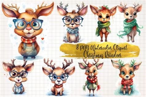 Christmas Reindeer Watercolor Clipart Graphic By Watercolorarch · Creative Fabrica