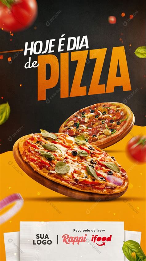 A Pizza Advertisement Is Shown With Tomatoes And Basil On The Side