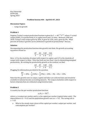 Ps Problem Set Ko University Econ Spring