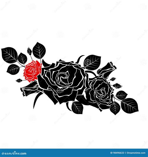 Un Ramo De Rosas Negras Con Un Rojo En Un Fondo Blanco Vect Ilustraci N