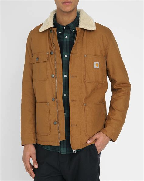 Carhartt Phenix Camel Jacket With Patch Pockets And Fur Collar In Natural For Men Lyst