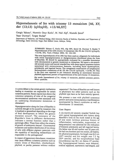 Pdf Hypomelanosis Of Ito With Trisomy Mosaicism Xy Der