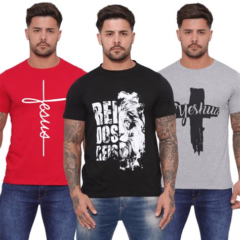 Kit 3 Camisa Camiseta Plus Size Jesus Cruz Logo Religiosa Evangélica