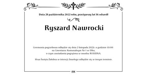 Ryszard Nawrocki Nekrolog I Kondolencje Zak Ad Us Ug Pogrzebowych