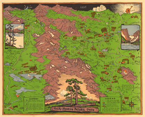 Vintage Map of Rocky Mountain National Park by: Richard Rome, 1948 ...