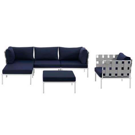 Harmony 6 Piece Outdoor Patio Aluminum Sectional Sofa Set White Navy