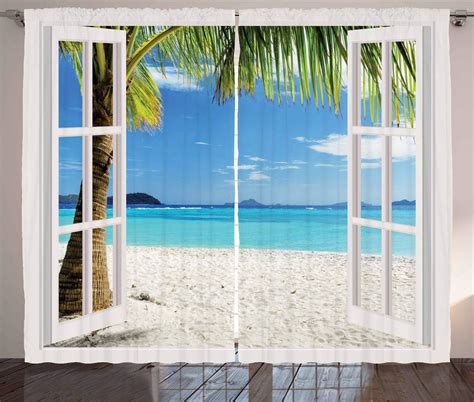 Amazon Ambesonne Turquoise Curtains Tropical Palm Trees On Island