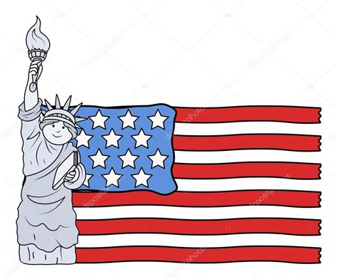 Bandera De Estados Unidos Con Estatua De La Libertad 4 De Julio Vector Illustration