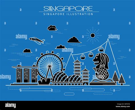 Simplicity Singapore Scenery Poster Design In Line Style Stock Vector Image And Art Alamy