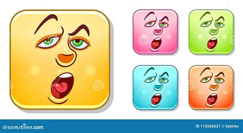 Bored Emoticons Collection Cartoon Vector 113586021