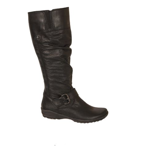 Marco Tozzi Cosy Black Leather Flat Long Boots Marco Tozzi From