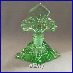 Vintage Art Deco Perfume Bottle Signed Czechoslovakia Genuine Handcut