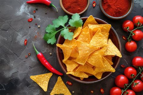Bowl Nachos Chips With Spices And Chili Pepper Tortilla Chips Corn