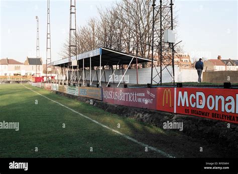 Covered terrace at Welling United FC Football Ground, Park View Road, Welling, Kent, pictured on ...