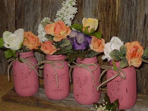 Painted Mason Jar Decorations Centerpiece Wedding Vases Rustic Wedding